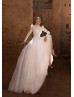 High Neck Long Sleeves Ivory Lace Tulle Wedding Dress